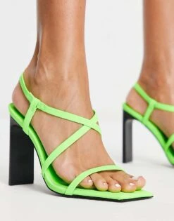 Mango Multi Strap Heeled Sandal In Neon Green For Women -Mango Sales 202655491 3