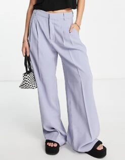 Mango Wide Leg Tailored Trousers In Soft Blue For Women