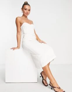 Mango Corset Detail Linen Midi Dress In Cream For Women -Mango Sales 202743214 4