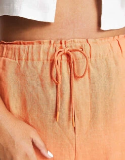 Mango Curve Tie Up Linen Trousers In Orange For Women -Mango Sales 203467920 3