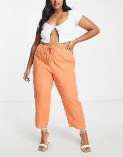 Mango Curve Tie Up Linen Trousers In Orange For Women -Mango Sales 203467920 4