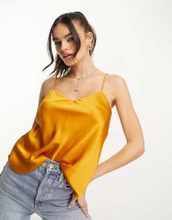 Mango Satin Cami In Orange For Women
