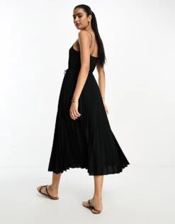 Mango Scoop Neck Pleated Midi Dress In Black For Women -Mango Sales 205093850 3