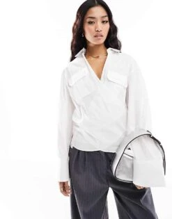 Mango Utility Wrap Detail Shirt In White For Women -Mango Sales 205324386 1 white 1