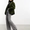 Mango Shearling Jacket In Green For Women