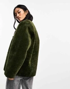 Mango Shearling Jacket In Green For Women -Mango Sales 205582945 3