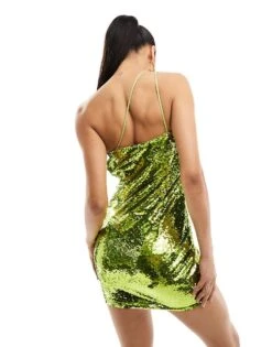 Mango One Shoulder Sequin Mini Dress In Green For Women 8 Mango One Shoulder Sequin Mini Dress In Green For Women -Mango Sales 205718193 4
