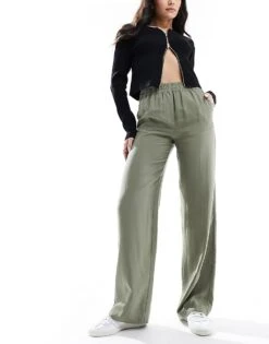 Mango Straight Leg Linen Trousers In Khaki For Women -Mango Sales 205836640 1 khaki 1