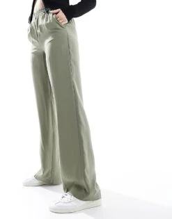 Mango Straight Leg Linen Trousers In Khaki For Women -Mango Sales 205836640 5