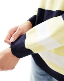 Mango Half Stripe Oversized Jumper In Navy And Yellow For Women -Mango Sales 205866184 3