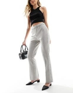 Mango Button Waistband Straight Leg Trouser In Beige For Women