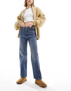 Mango Straight Leg Jeans In Mid Wash Blue For Women Mid Blue 8 Mango Straight Leg Jeans In Mid Wash Blue For Women Mid Blue -Mango Sales 205951953 3