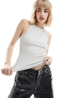 Mango Ribbed Vest In Grey For Women -Mango Sales 206059352 1 grey 1