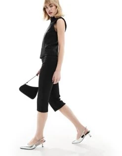 Mango Tailored Capri Trousers In Black For Women Grey