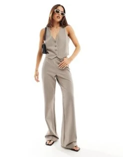 Mango Thin Pinstripe Co-ord Trousers In Light Grey For Women -Mango Sales 206108275 1 lightgrey 1