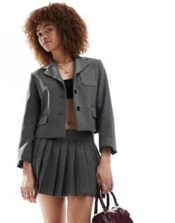 Mango Front Pocket Co-ord Blazer In Grey For Women -Mango Sales 206108340 1 grey 1