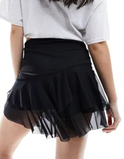 Mango Mixed Hem Mini Skirt In Black For Women -Mango Sales 206108348 5