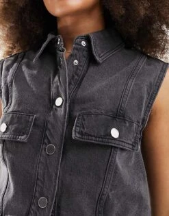 Mango Denim Cropped Waistcoat In Dark Grey For Women -Mango Sales 206108765 3