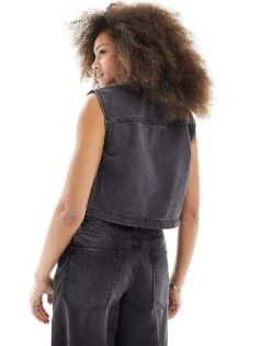 Mango Denim Cropped Waistcoat In Dark Grey For Women -Mango Sales 206108765 4