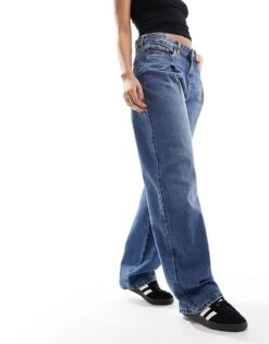 Mango Straight Leg Jeans With Pintuck Detail In Blue For Women