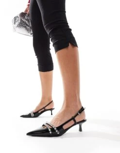 Mango Diamante Detail Slingback Heels In Black For Women