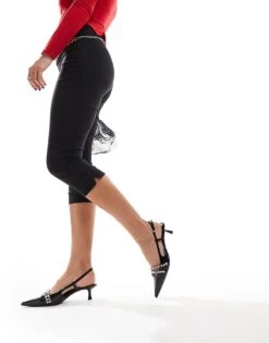 Mango Diamante Detail Slingback Heels In Black For Women -Mango Sales 206110051 3