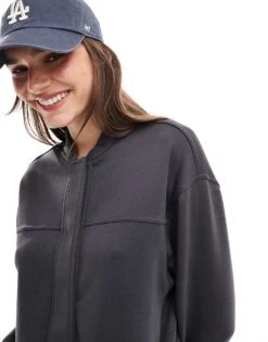 Mango Knitted Co-ord Bomber Jacket In Charcoal For Women -Mango Sales 206142392 4