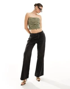 Mango Ruched Bandeau Top In Khaki For Women -Mango Sales 206319348 3