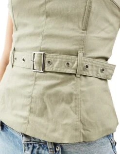 Mango Buckle Waist Bandeau Top In Light Green For Women -Mango Sales 206319354 4