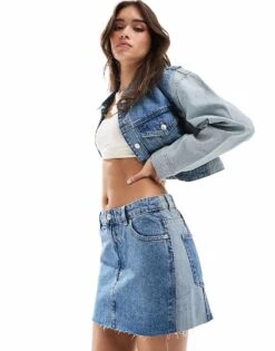 Mango Mixed Denim Jacket And Mini Skirt Co-ord Set In Blue -Mango Sales 206319396 1 blue