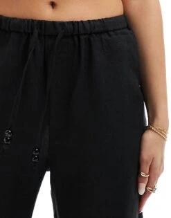 Mango Linen Tie Waist Trousers In Black For Women -Mango Sales 206319477 5