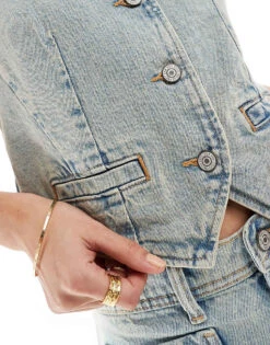 Mango Co-ord Denim Waistcoat In Light Blue For Women -Mango Sales 206319488 3