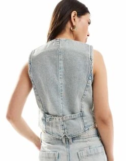 Mango Co-ord Denim Waistcoat In Light Blue For Women -Mango Sales 206319488 4