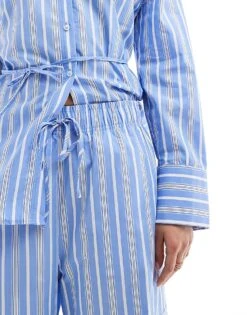 Mango Straight Leg Tie Waist Striped Co-ord Trousers In Blue For Women -Mango Sales 206319534 4