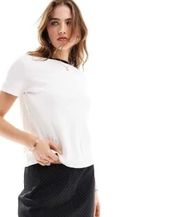 Mango Double Edge T-shirt In White For Women -Mango Sales 206319593 1 white 1