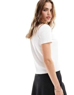 Mango Double Edge T-shirt In White For Women -Mango Sales 206319593 4