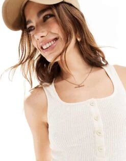 Mango Button Front Vest In Beige For Women