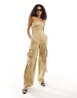 Mango Utility Bandeau Jumpsuit In Tan For Women -Mango Sales 206319615 1 tan 1