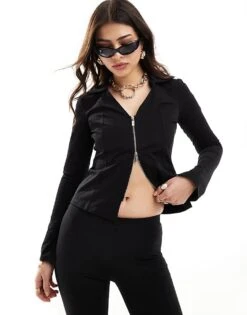 Mango Double Zip Co-ord Cardigan In Black For Women -Mango Sales 206319688 1 black 1