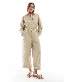 Mango Oversized Boilersuit In Tan For Women