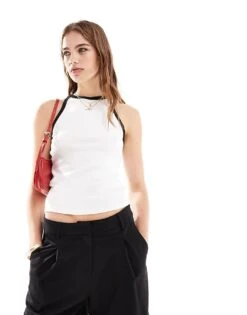 Mango Tipped Edge Vest In White For Women