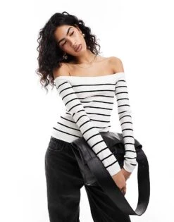 Mango Off Shoulder Knitted Top In White For Women -Mango Sales 206319950 1 white 1