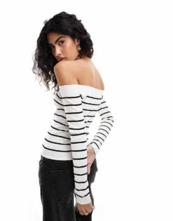 Mango Off Shoulder Knitted Top In White For Women -Mango Sales 206319950 3