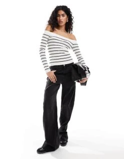 Mango Off Shoulder Knitted Top In White For Women -Mango Sales 206319950 4