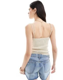 Mango Double Strap Knitted Vest In Beige For Women -Mango Sales 206320275 3