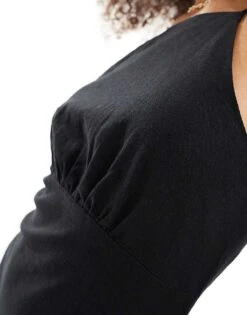 Mango Linen Mix Halter Neck Mini Dress In Black For Women -Mango Sales 206320293 4