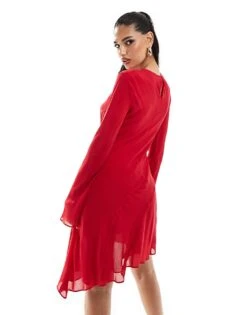 Mango Long Sleeve Aysmmetric Hem In Red For Women -Mango Sales 206320327 3