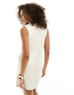 Mango Tailored Sleeveless Mini Dress In White For Women -Mango Sales 206320349 3