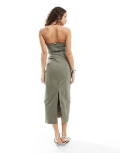 Mango Bandeau Belt Waist Midi Dress In Light Green For Women 7 Mango Bandeau Belt Waist Midi Dress In Light Green For Women -Mango Sales 206320369 3