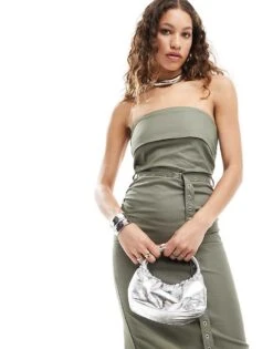 Mango Bandeau Belt Waist Midi Dress In Light Green For Women 8 Mango Bandeau Belt Waist Midi Dress In Light Green For Women -Mango Sales 206320369 4